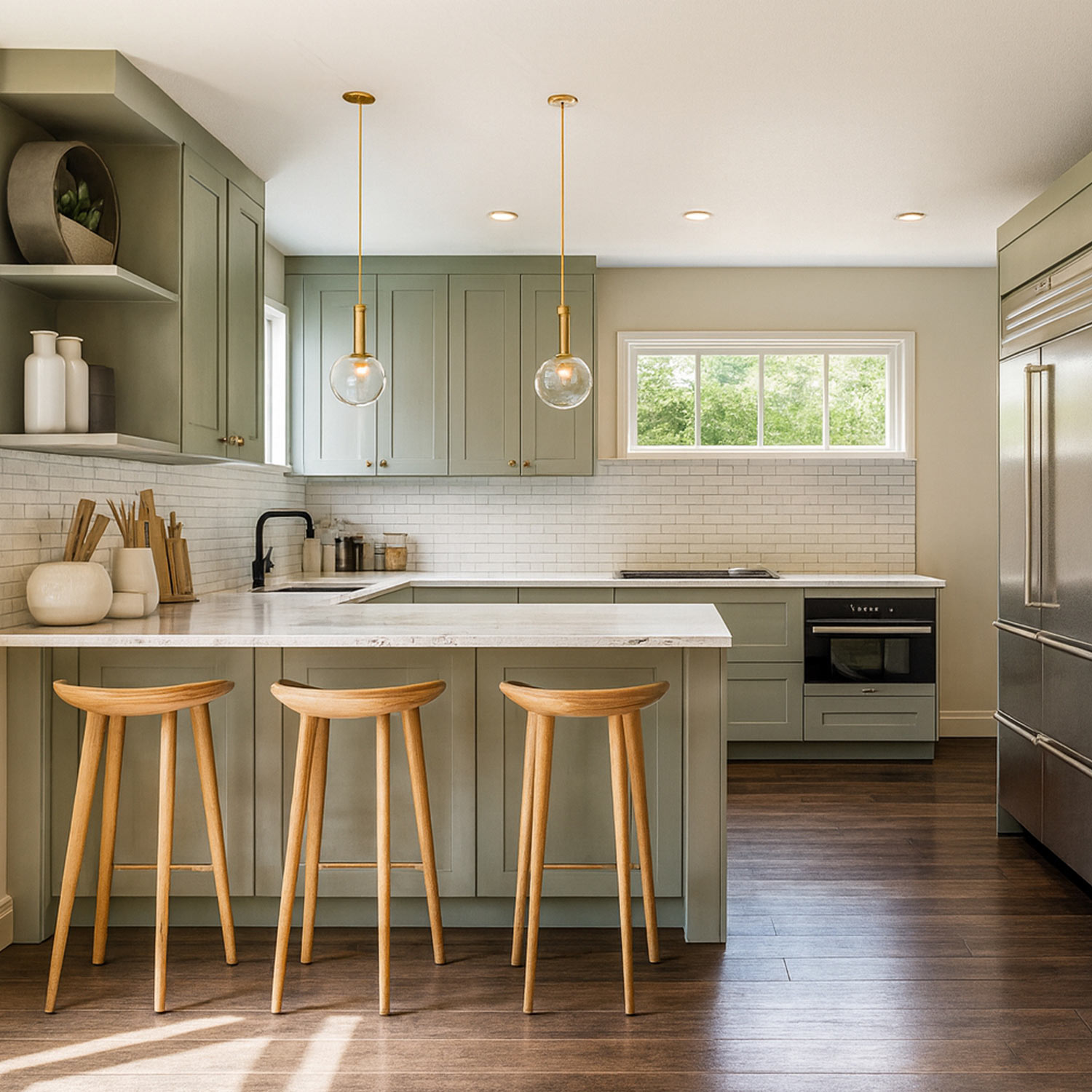 Häcker Kitchens Sage Green Shaker Cabinets Transitional Style