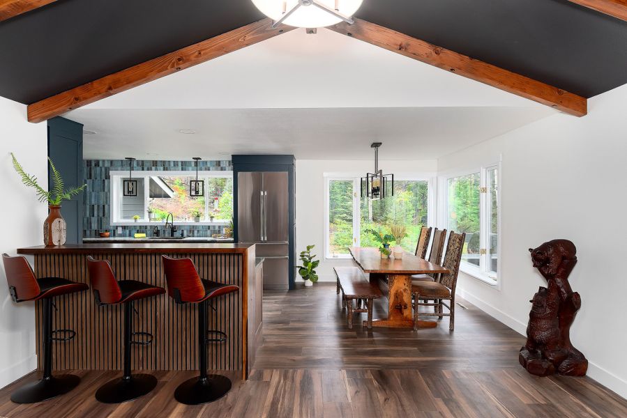 Mountain Modern Kitchen With Walnut Cabinets And Painted Teal Cabinets 1